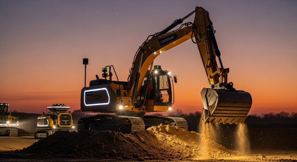 Autonomous construction machinery in operation