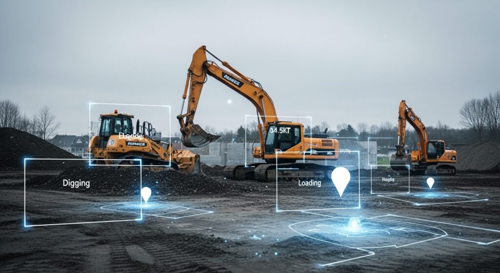 Drone captures site for AI monitoring.