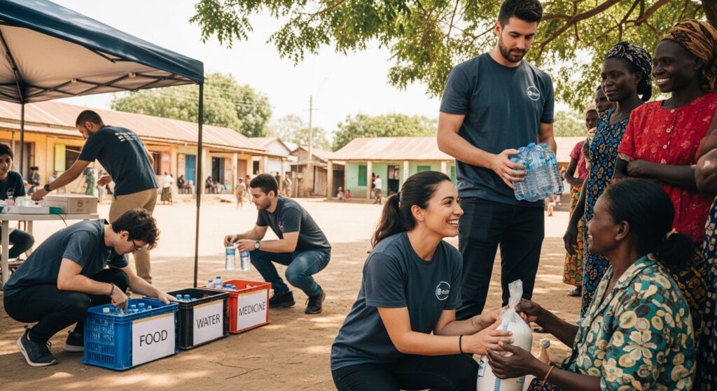 NGO team helping community