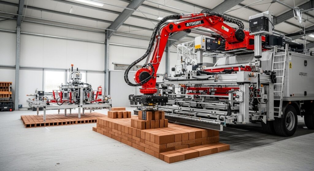 Robotic bricklaying machine on a construction site