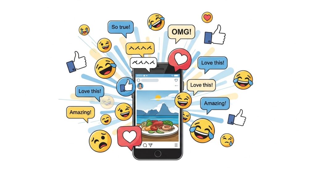 social media reactions and comments illustration