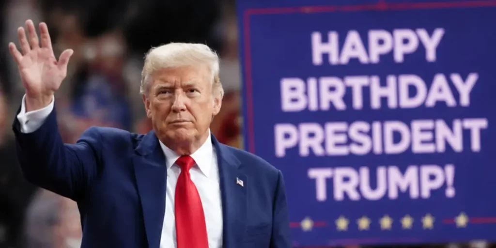 Trump birthday speech and public appearance photo
