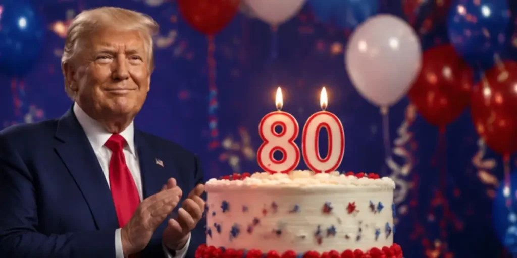 Trump 80 birthday cake celebration moment photo